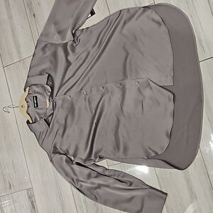 Grey button down silk women's top